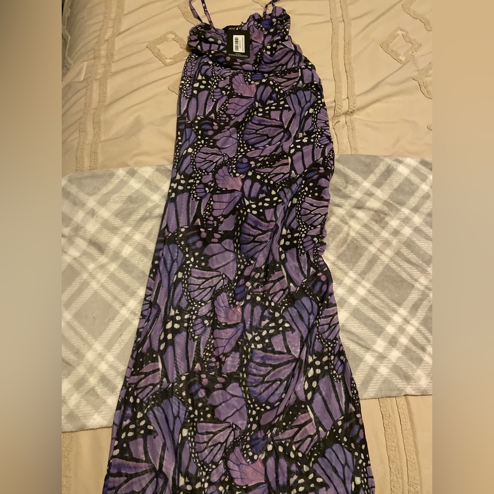 PrettyLittleThing Purple Butterfly Maxi Dress